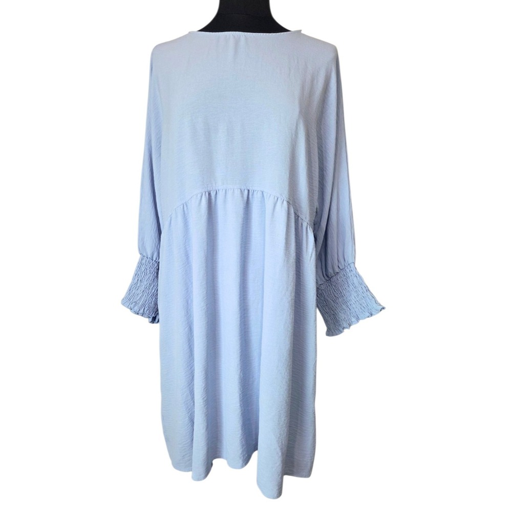 Dokotoo Light‎ Blue Tunic Dress Smocked Cuffs Gathered Empire Waist Women's 2X